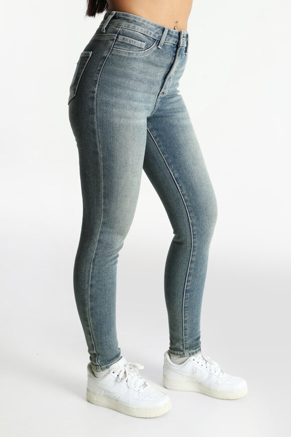 High Waist Skinny Jeans - Gewaschen Blau