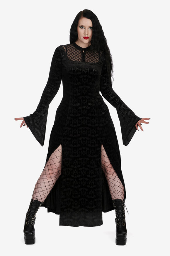 Maxi abito in velluto Hex Gothic Bat - Nero