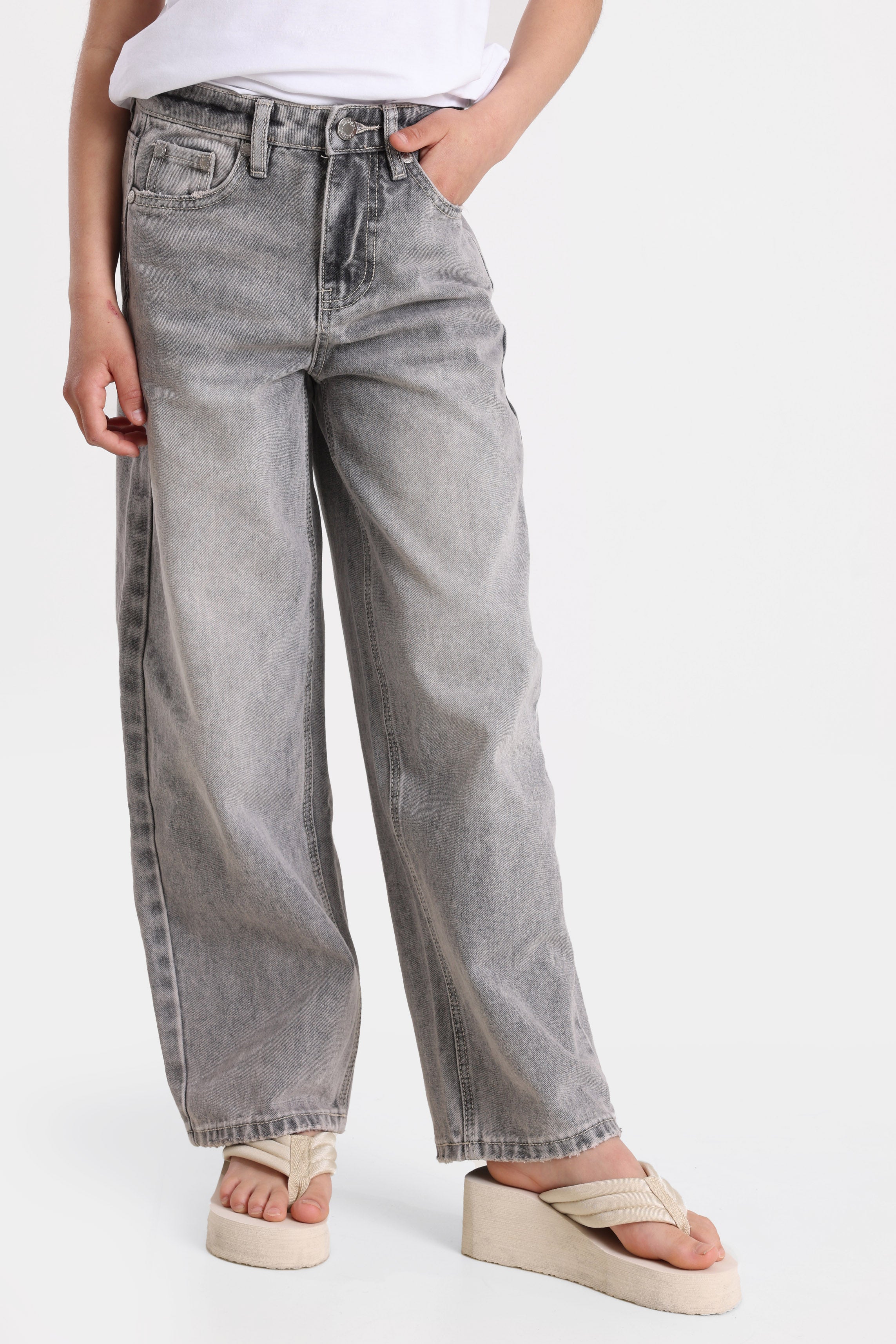 Wide Leg Jeans - Gewaschen Grau