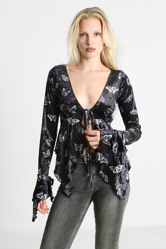 Velvet blouse - black + white
