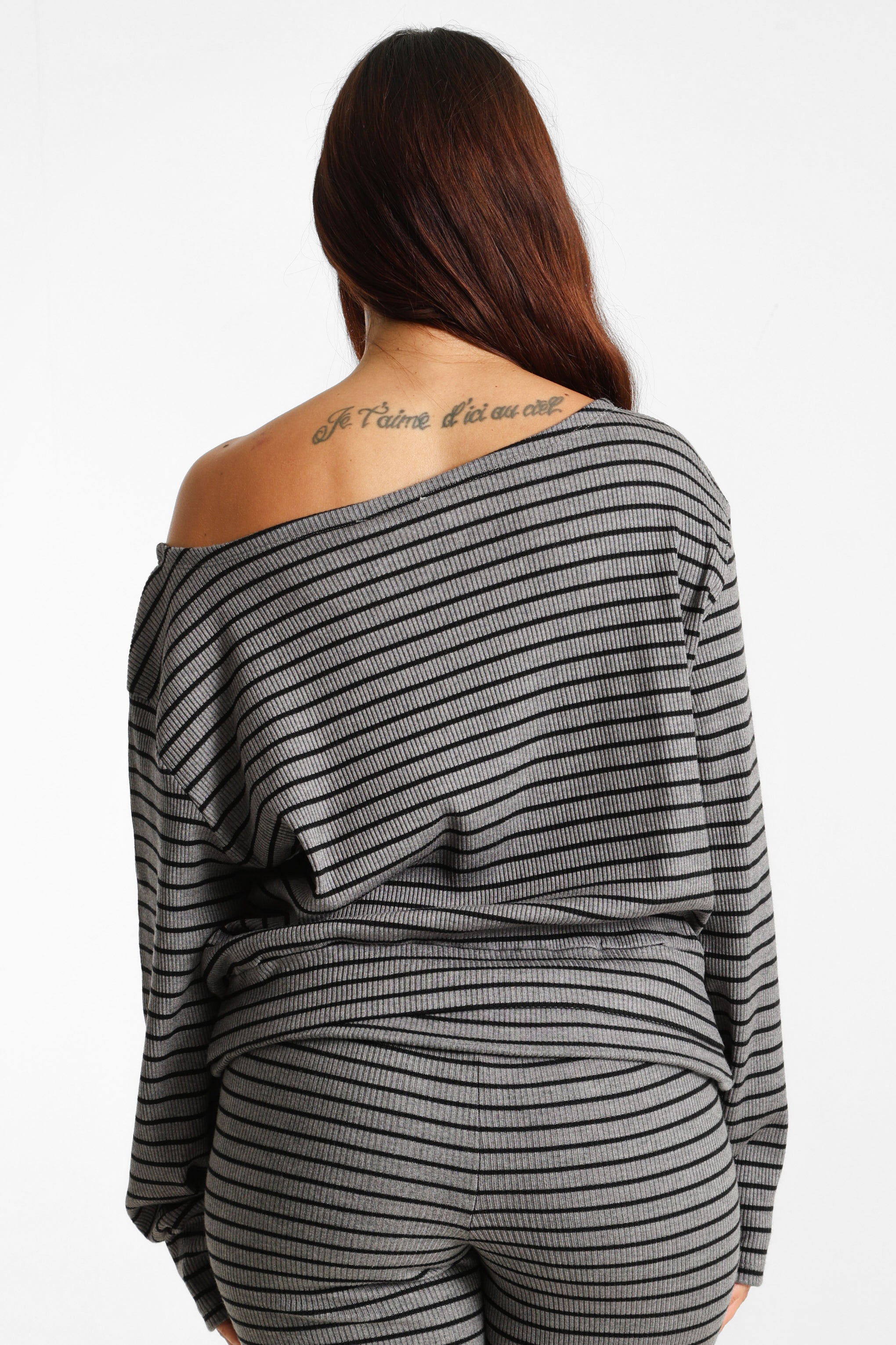 Long-sleeve ribbed shirt - Grey + Black