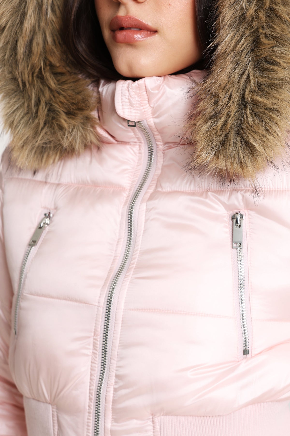Crop Puffer Bomberjacke - Hell Pink