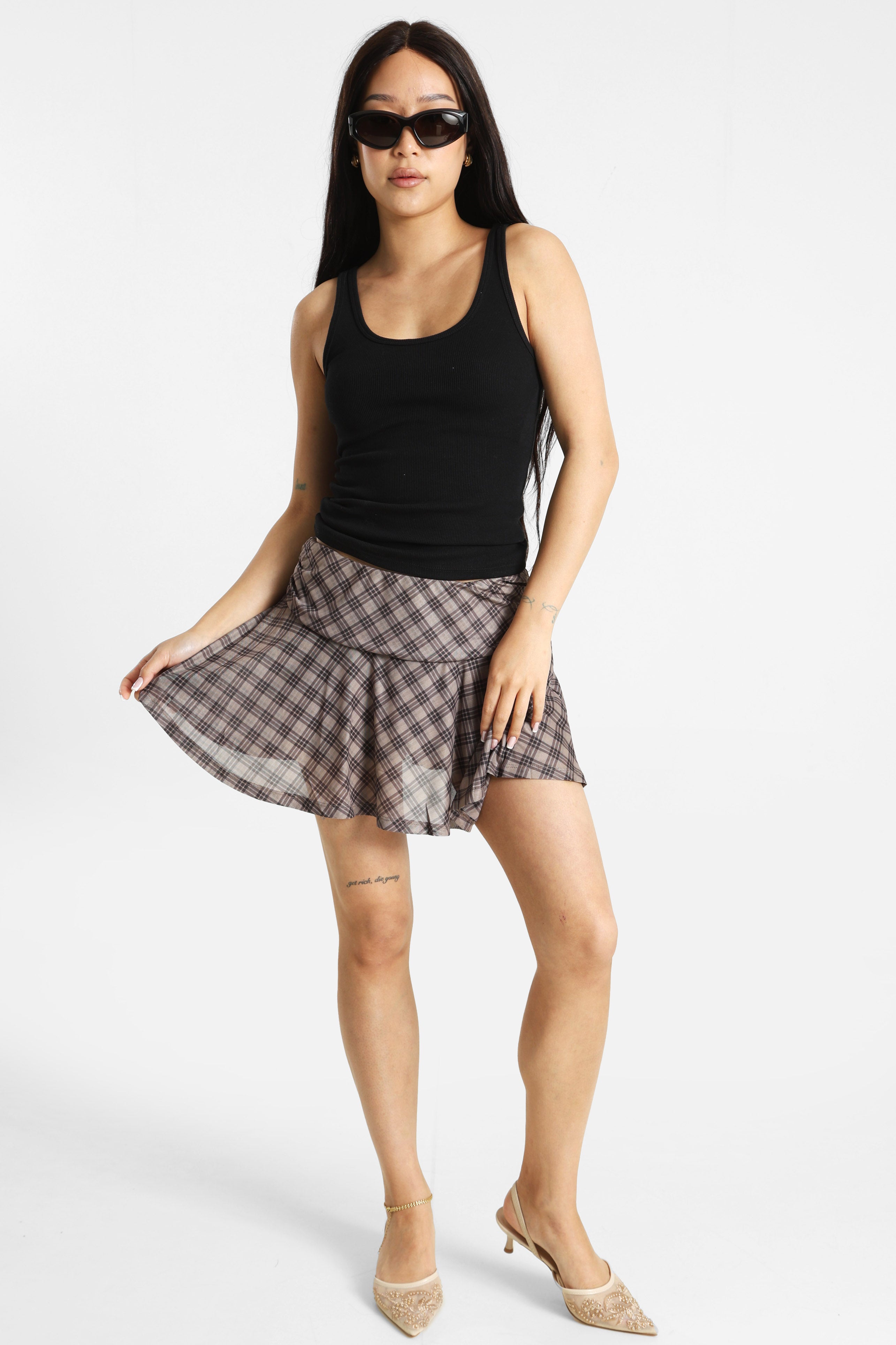 Mesh Minirock mit Innenshorts - Braun