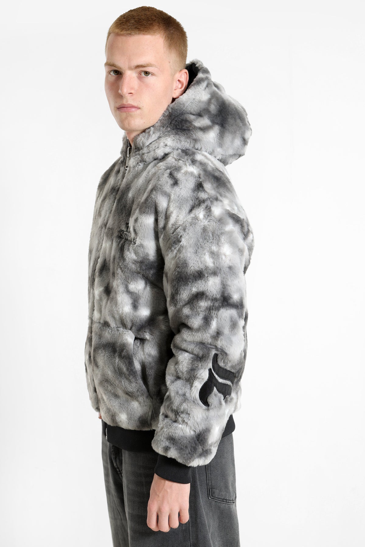 Veste réversible en fourrure synthétique - Grey + Black