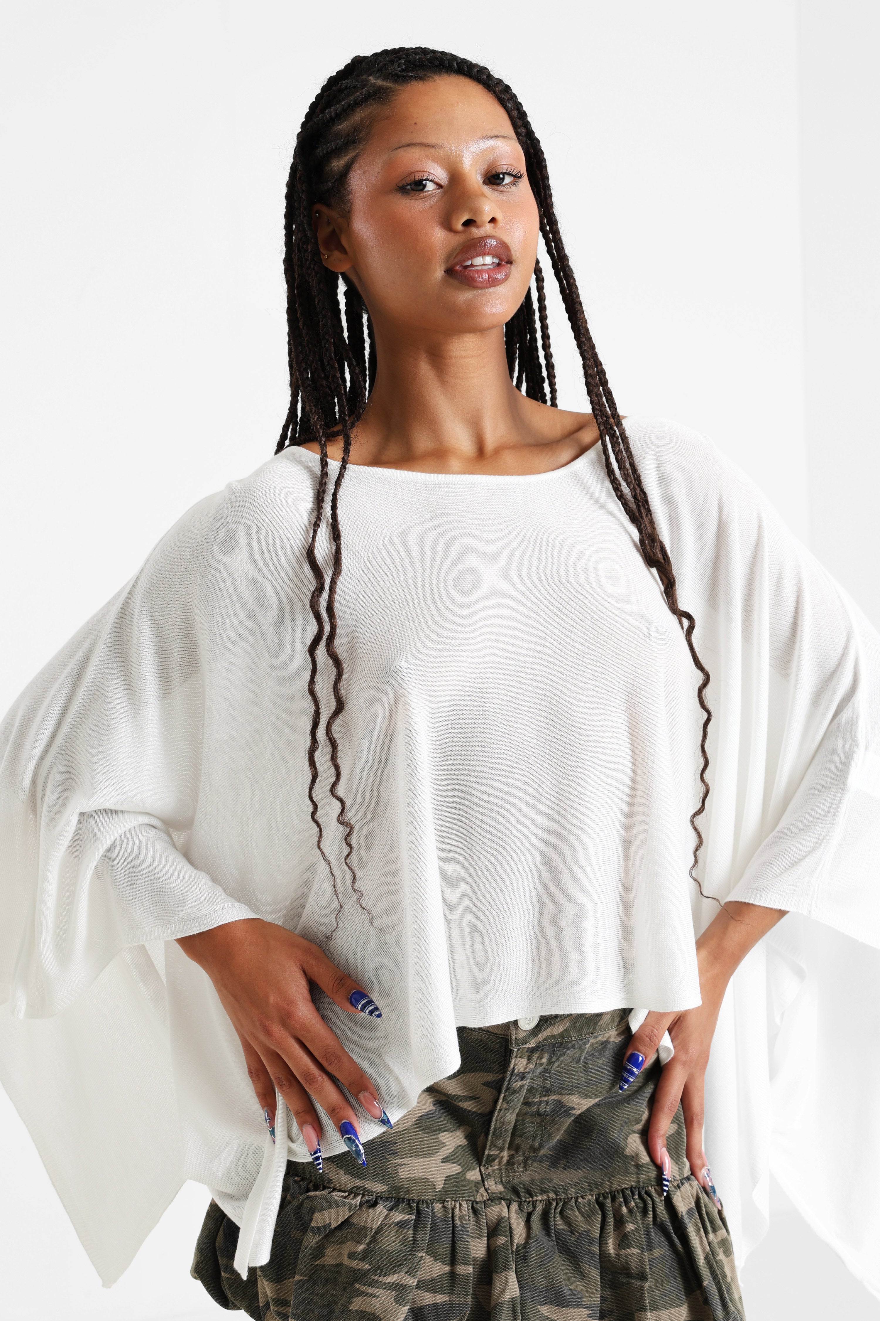Feinstrickponcho - Offwhite