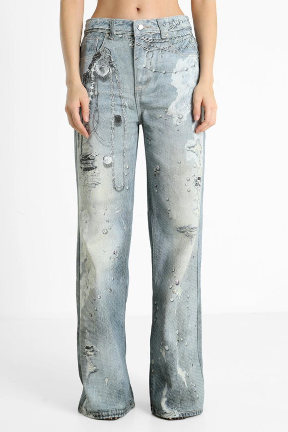 Jeans à jambes larges - Bleu/Gris