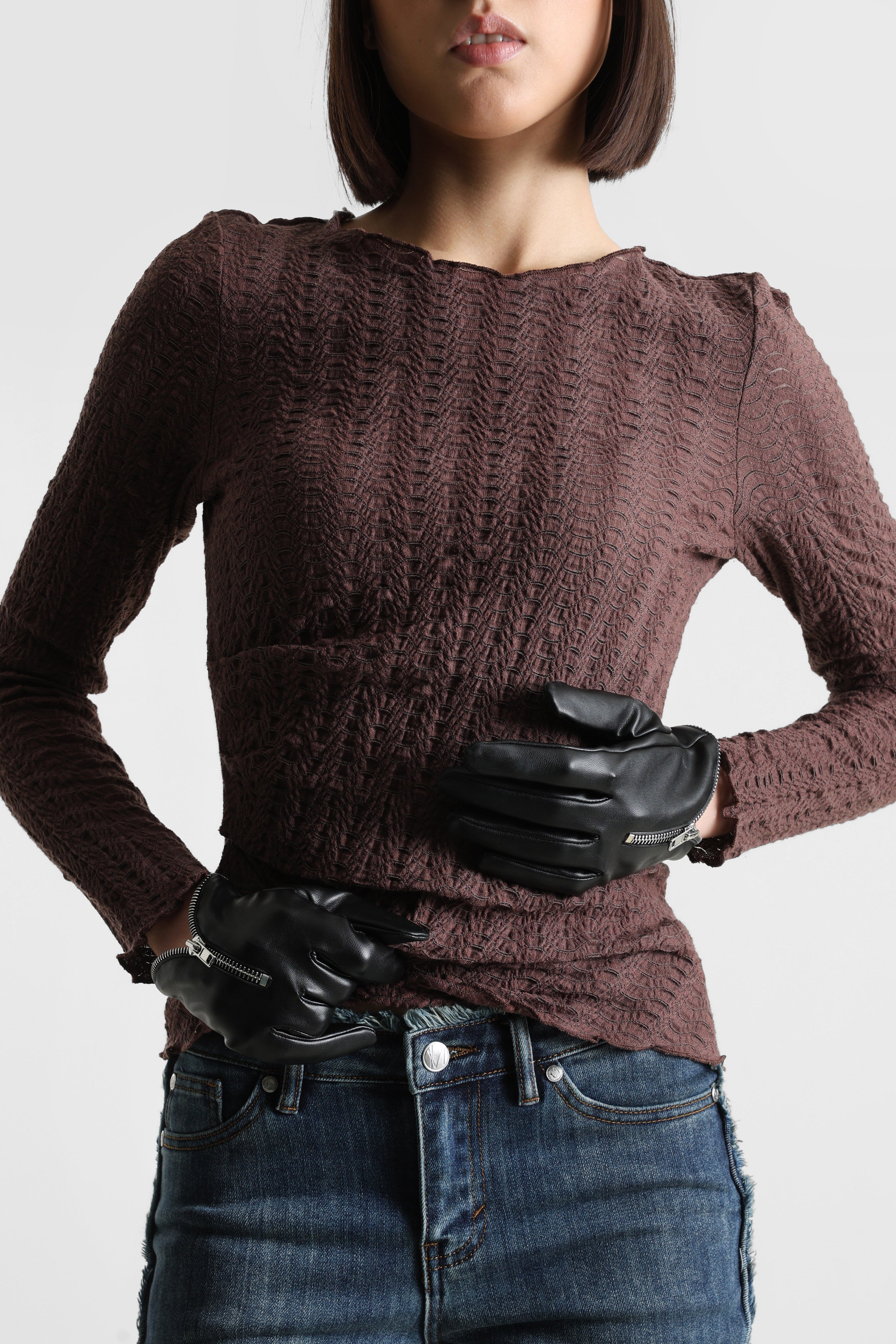 ONLELLA strukturiertes Langarmshirt - Chocolate Martini