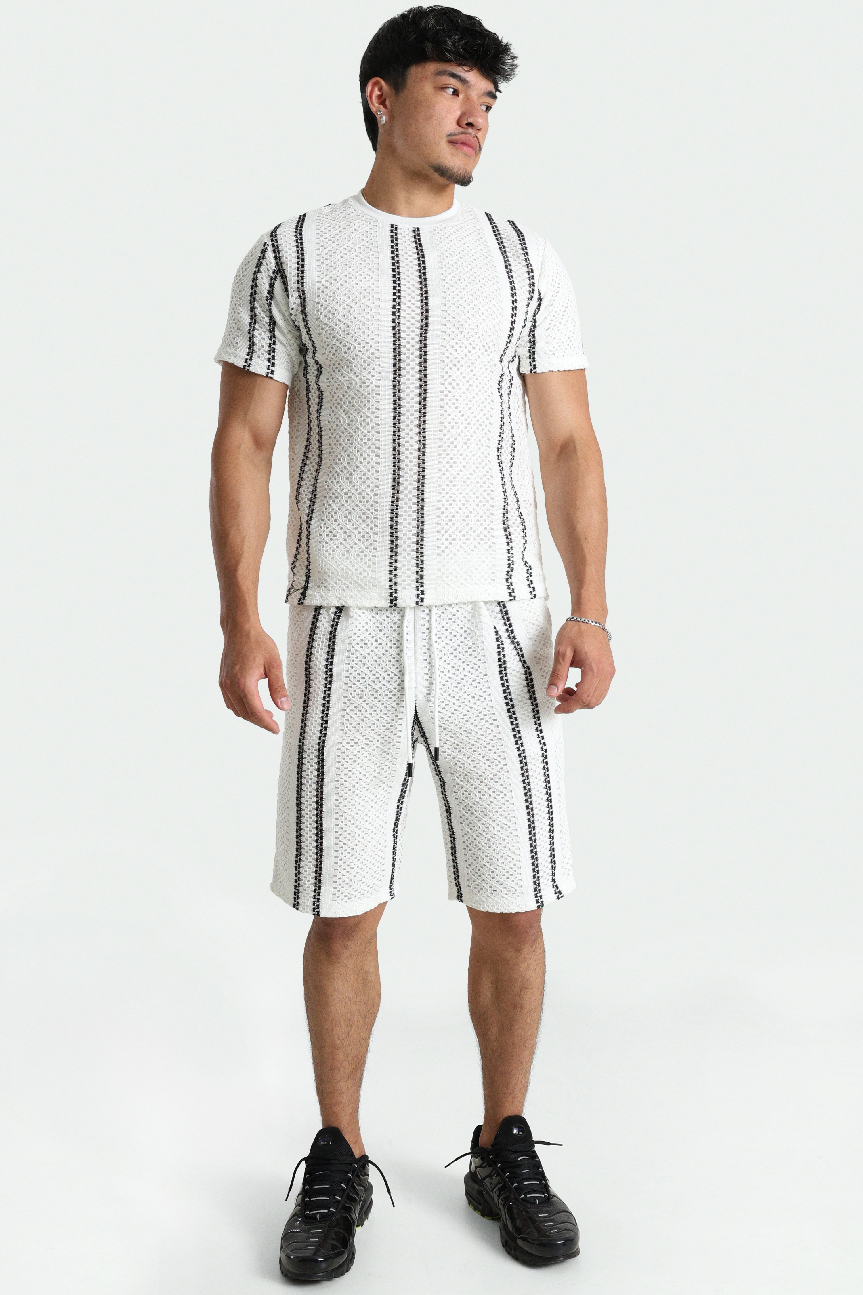 Structured fabric T-shirt - Offwhite + Black