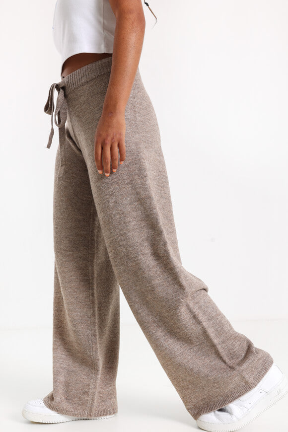 Wide leg knitted trousers - Beige mottled