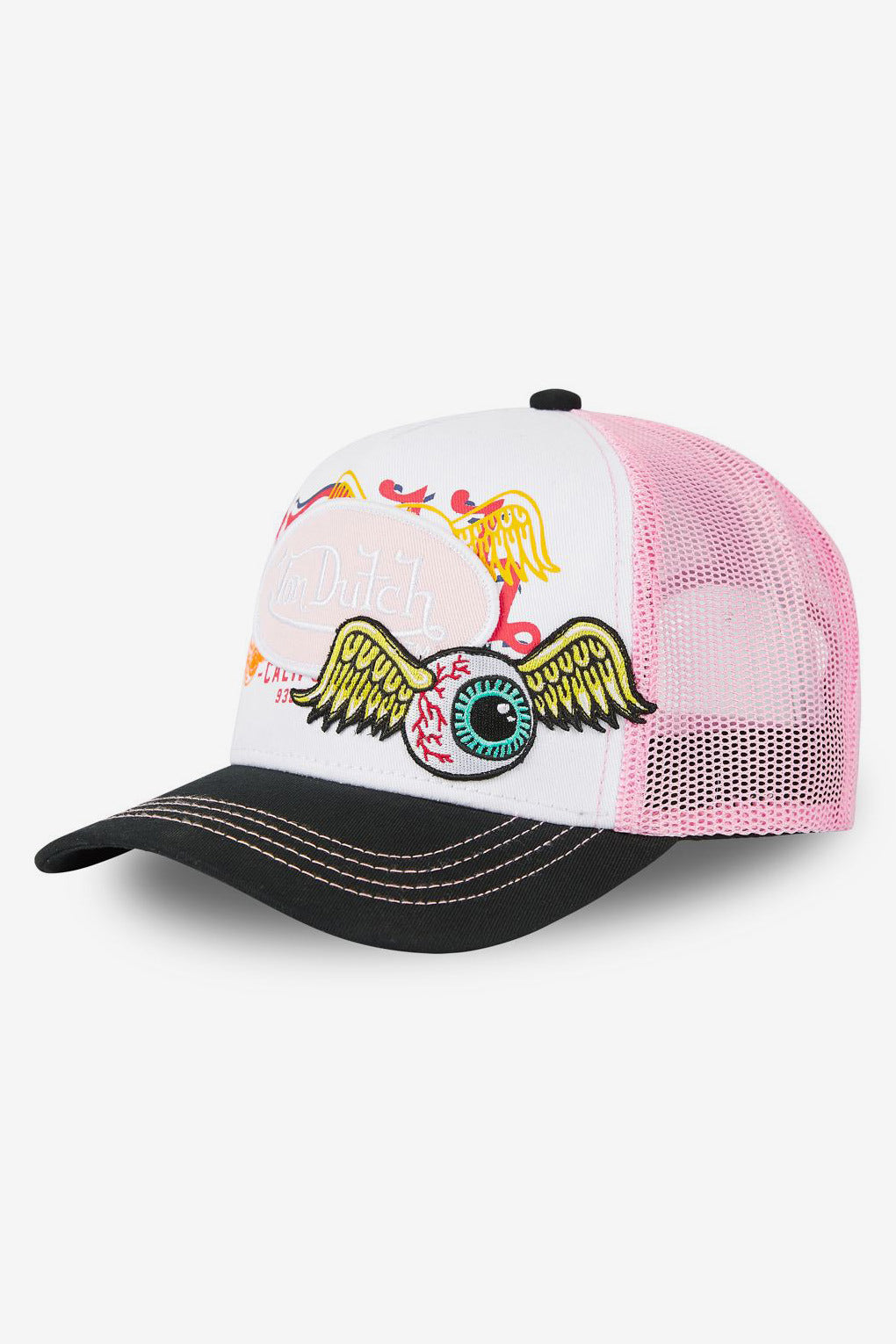 Trucker Cap / Snapback - Black + White + Rose