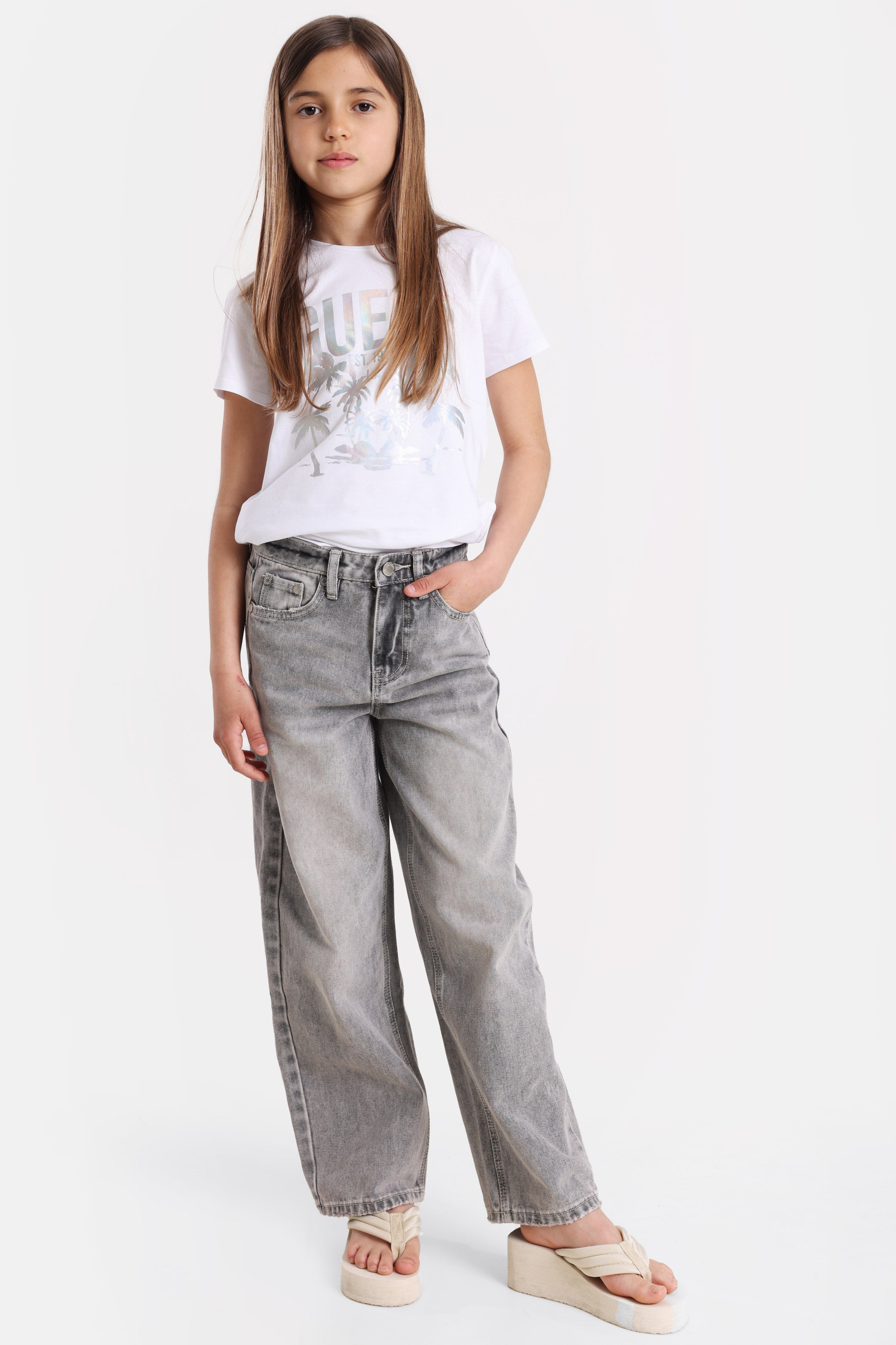 Wide Leg Jeans - Gewaschen Grau