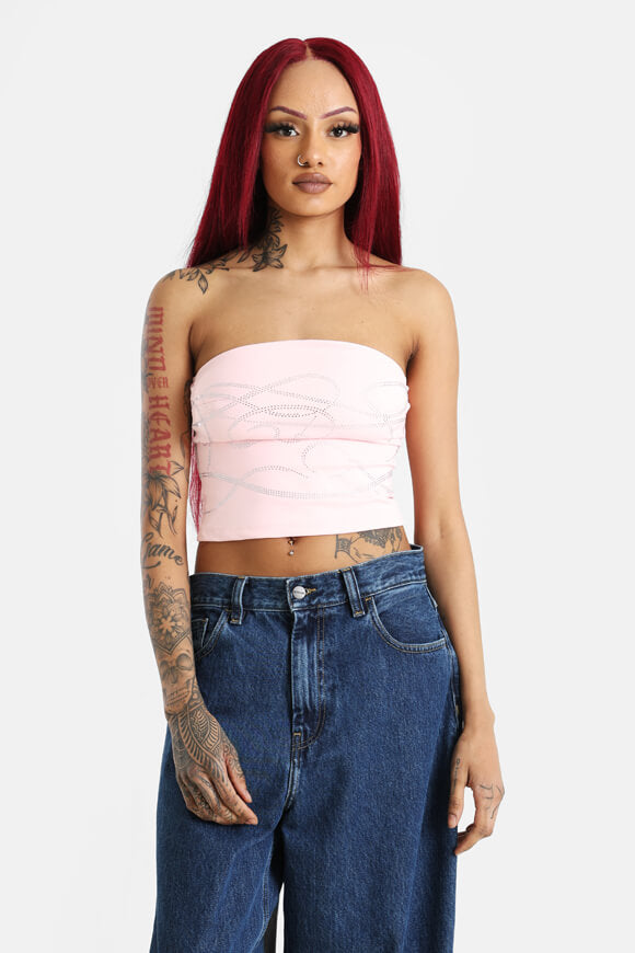Bandeau Crop Top mit Strass - Rosa