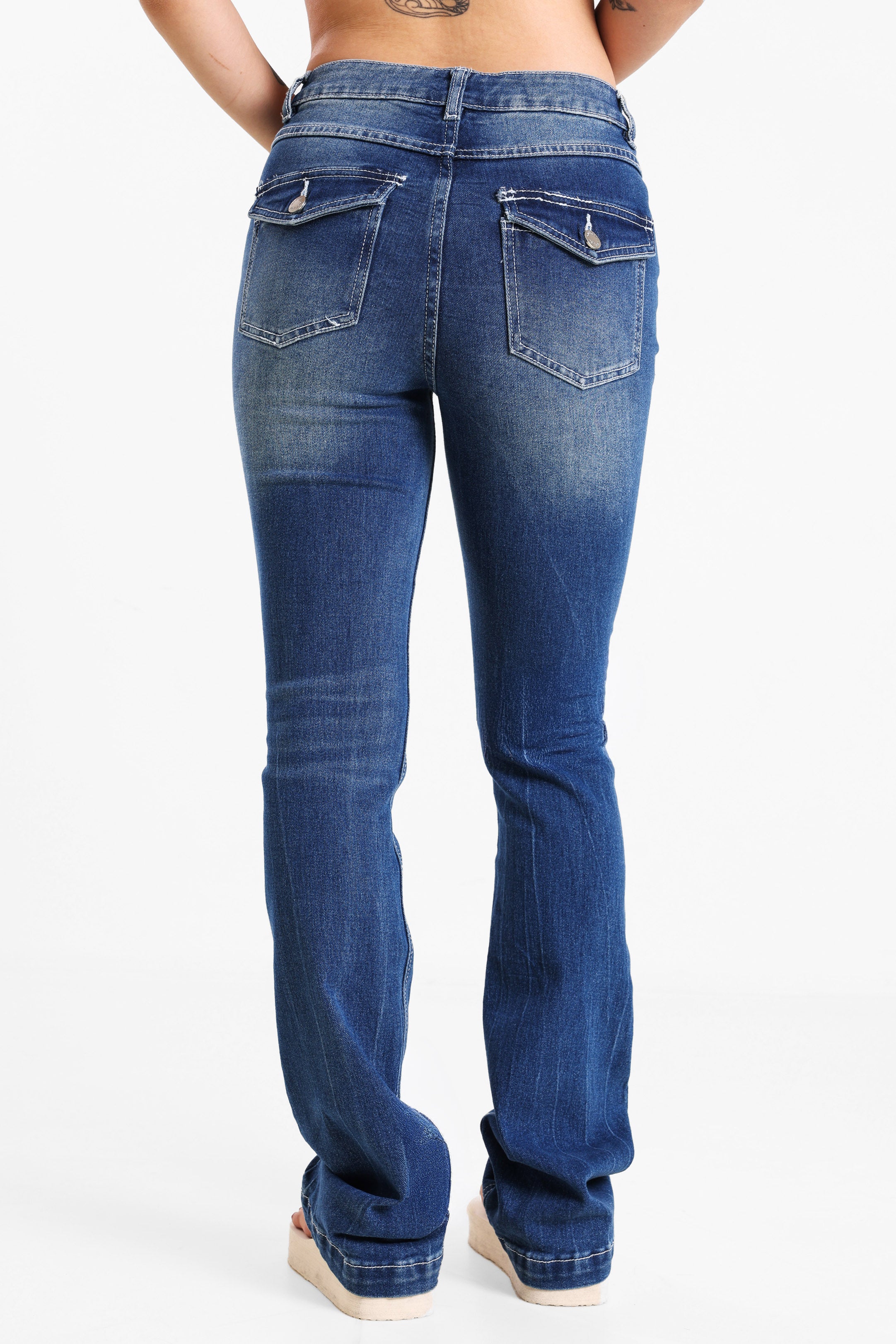 Flare Jeans - Dunkelblau Gewaschen