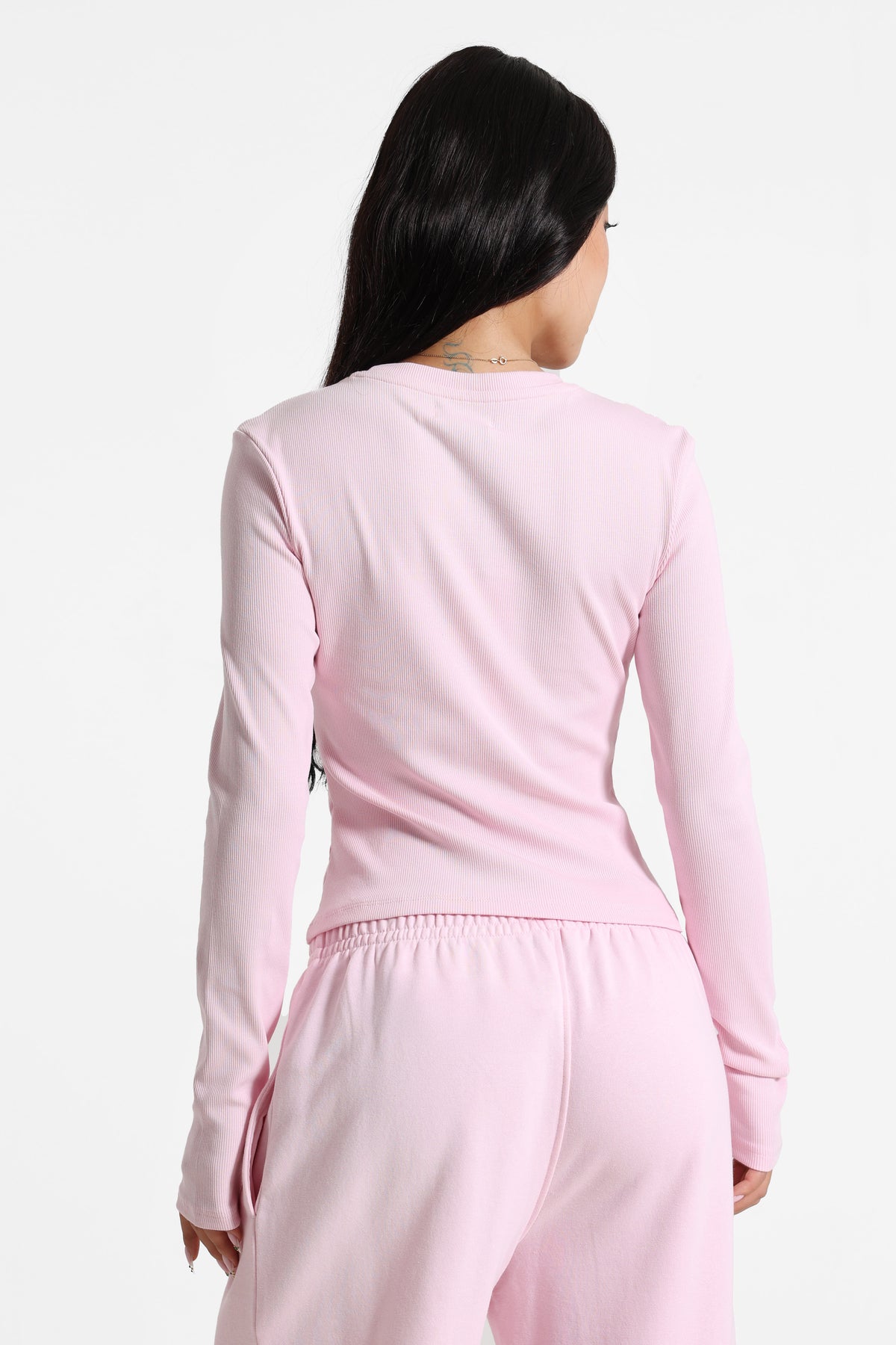 Camicia corta a coste maniche lunghe - Rosa