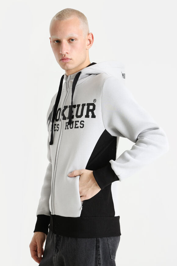 Kapuzensweatjacke - Light Grey + Black