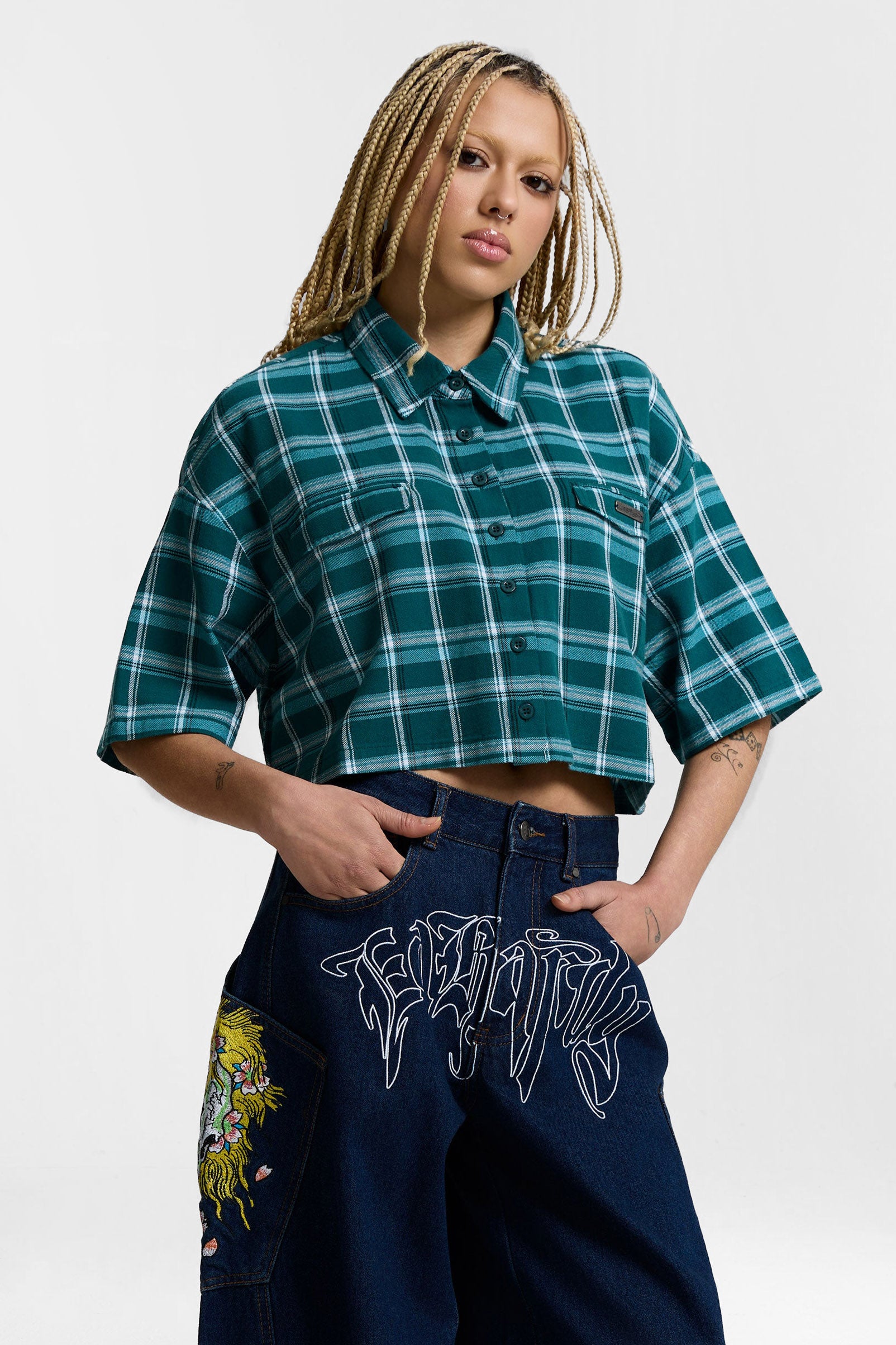Oversize Karohemd - Teal
