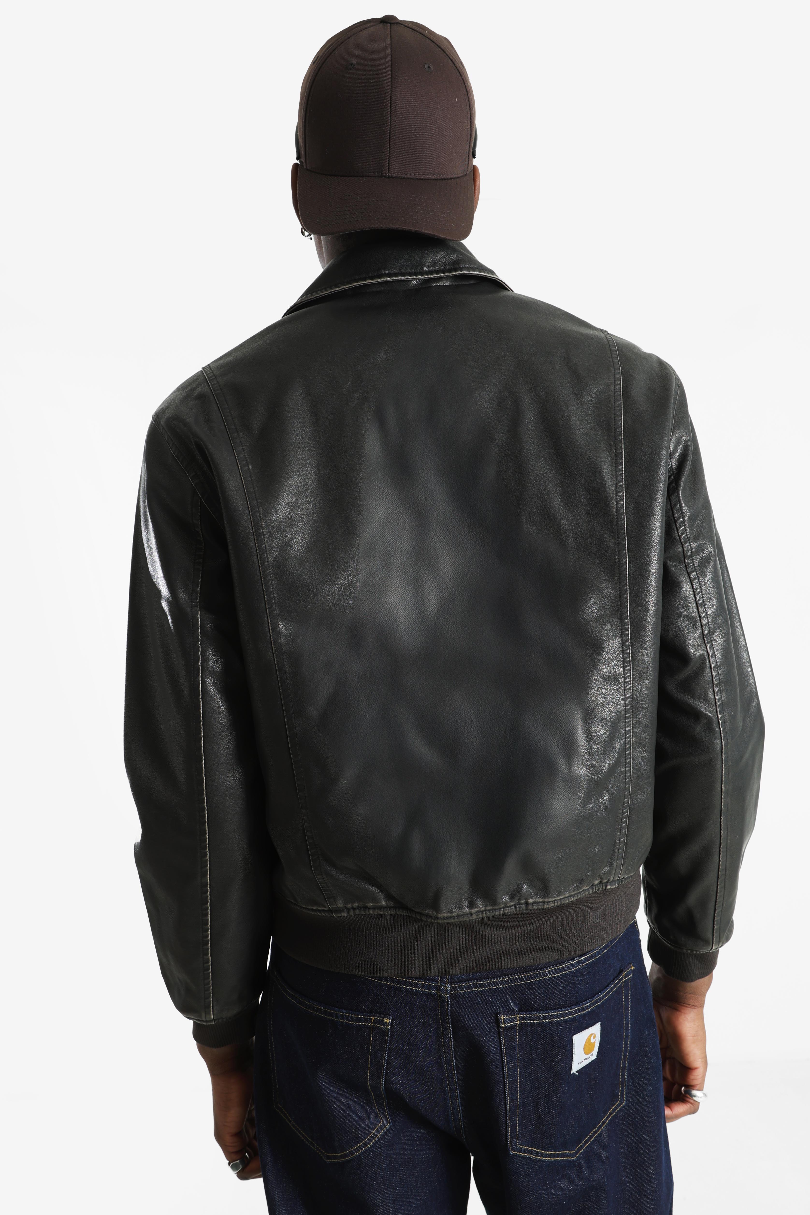 Giacca Colton Vintage Bomber in ecopelle - Nero