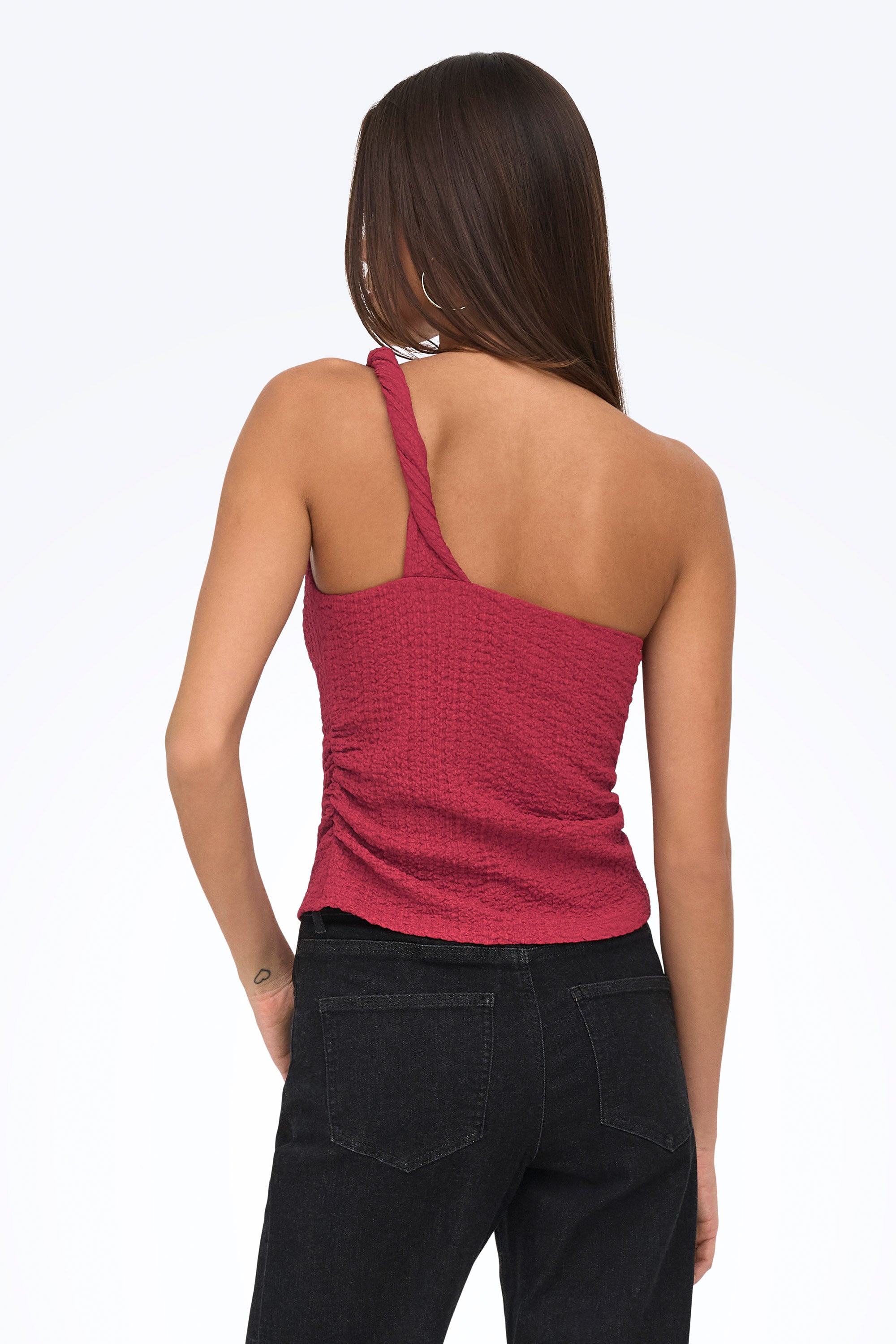 ONLERIKKA One Shoulder Top in Crinkle-Optik - Brick Red