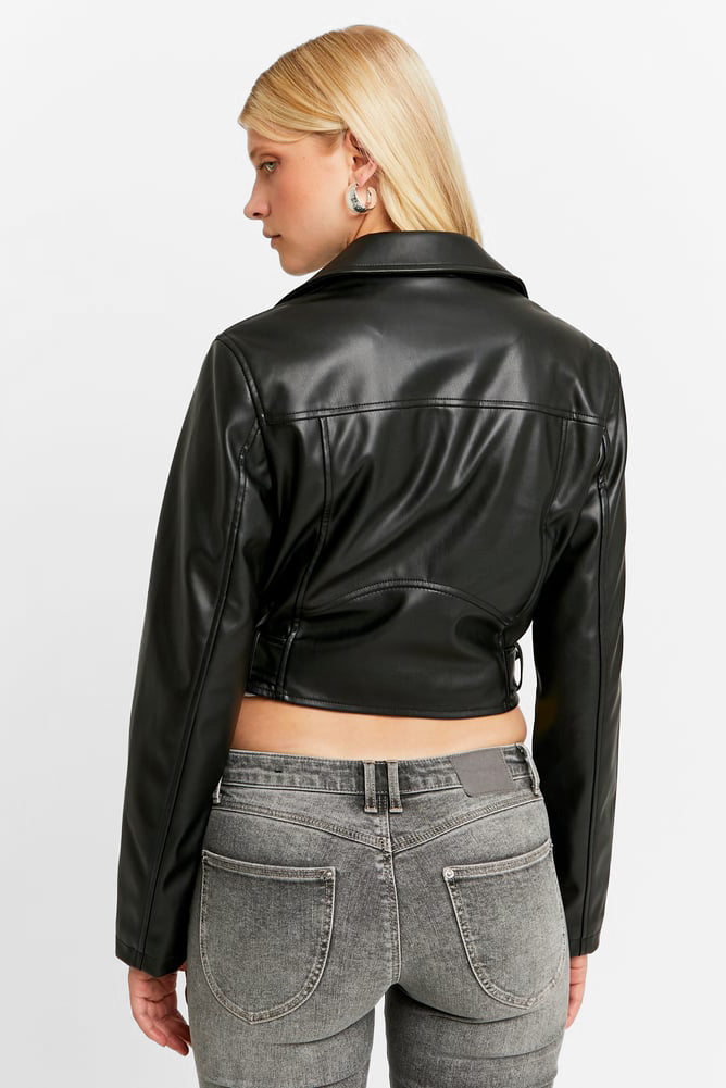 Crop Kunstleder Bikerjacke - Black