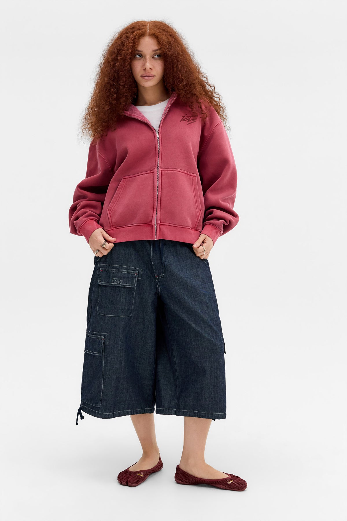 Oversize Kapuzensweatjacke - Red Berry