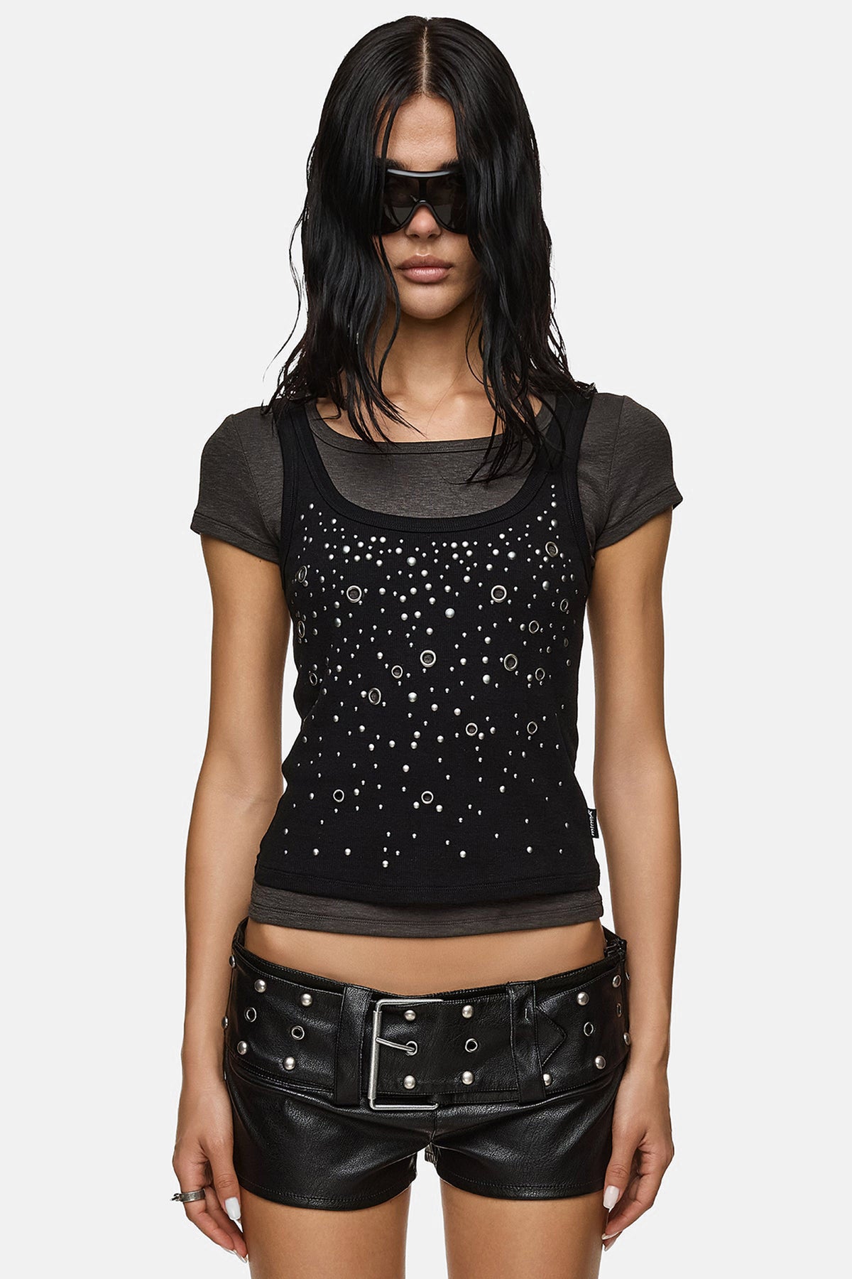 Rumour geripptes T-Shirt & Tanktop - Black + Grey