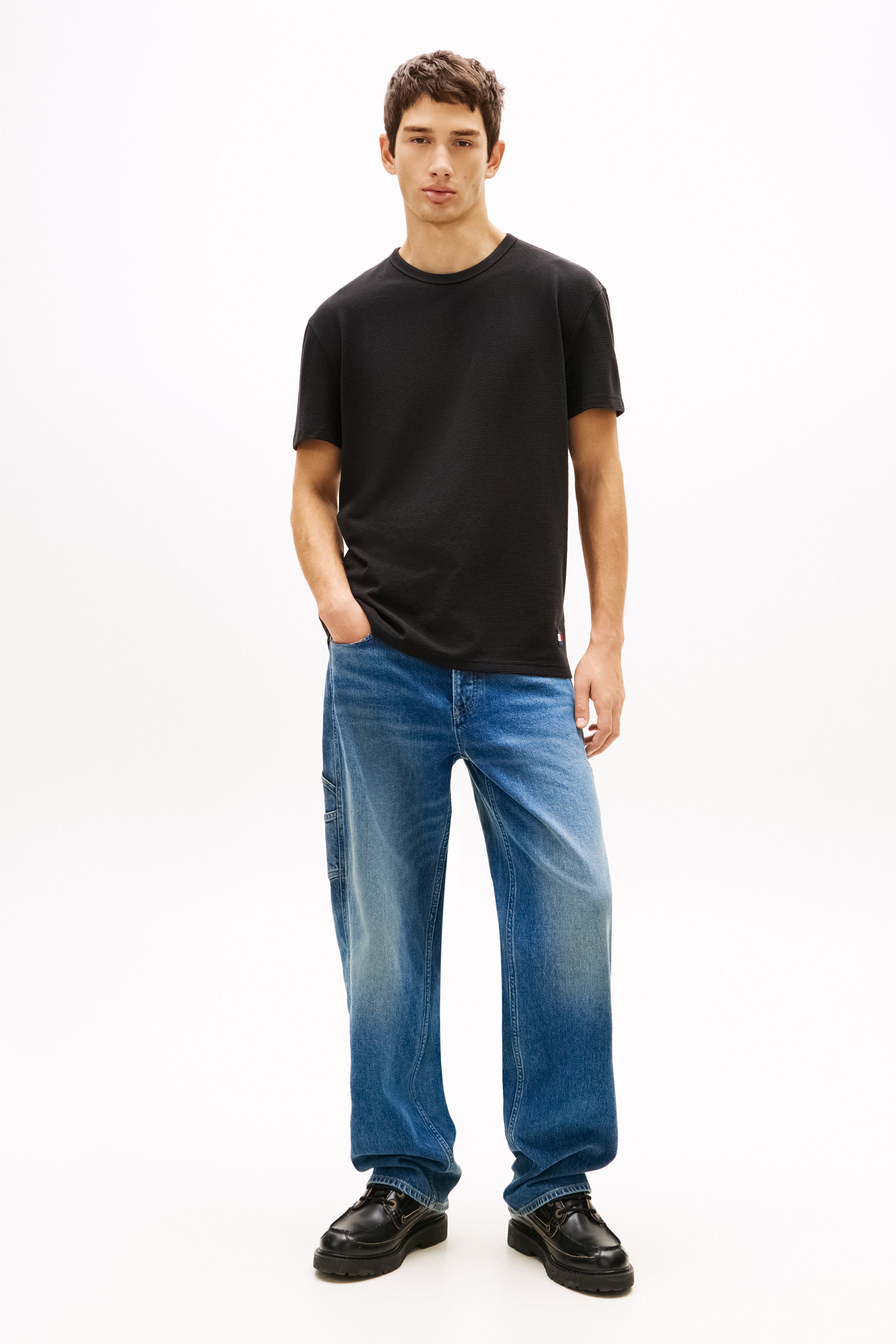 T-Shirt mit Waffelstruktur - Black