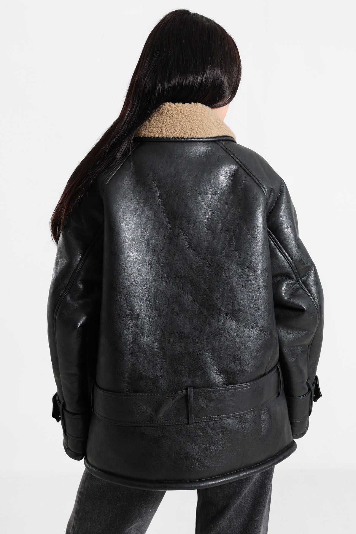 TSTALIA gefütterte Kunstlederjacke - Black