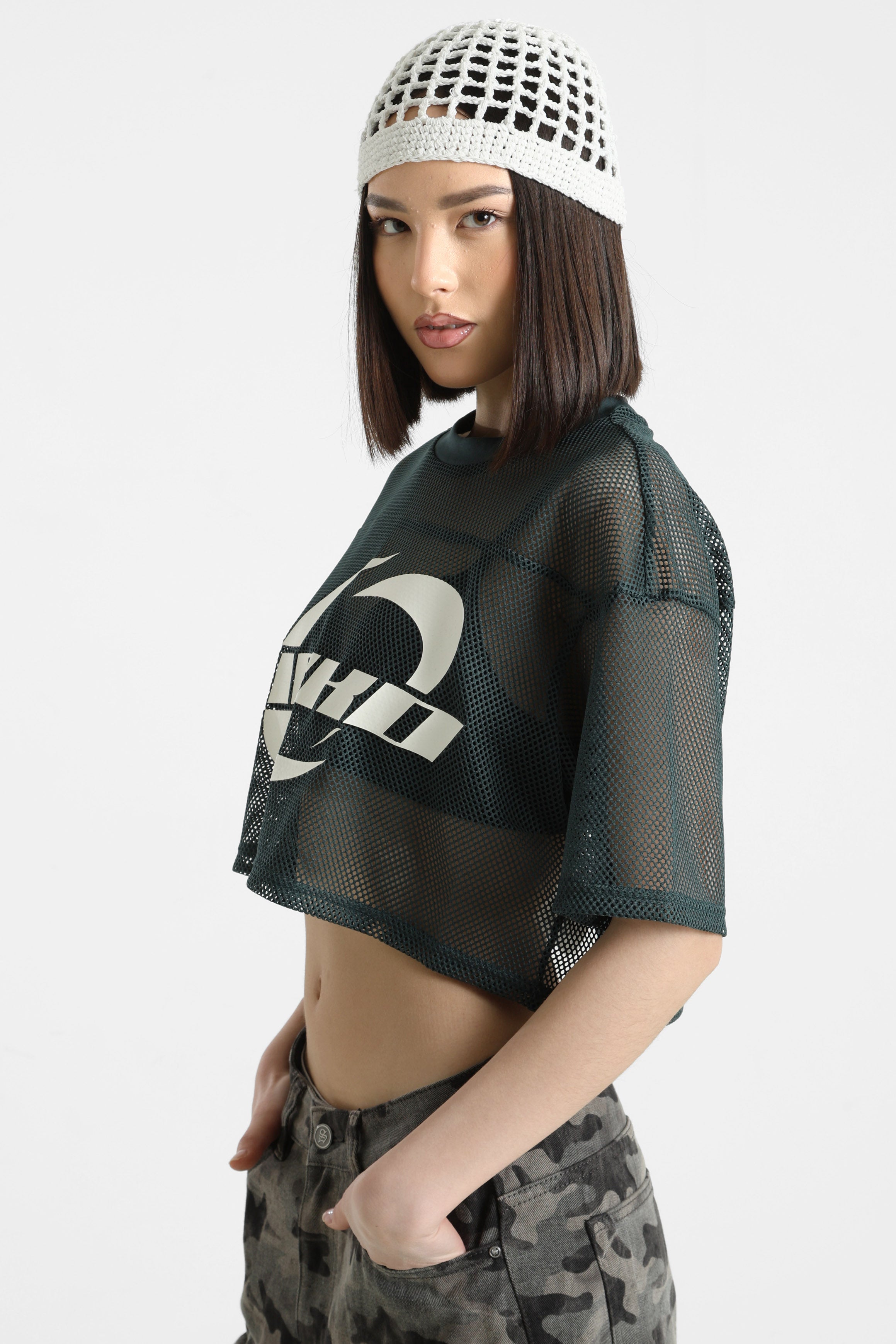 Crop Mesh T-Shirt - Grün