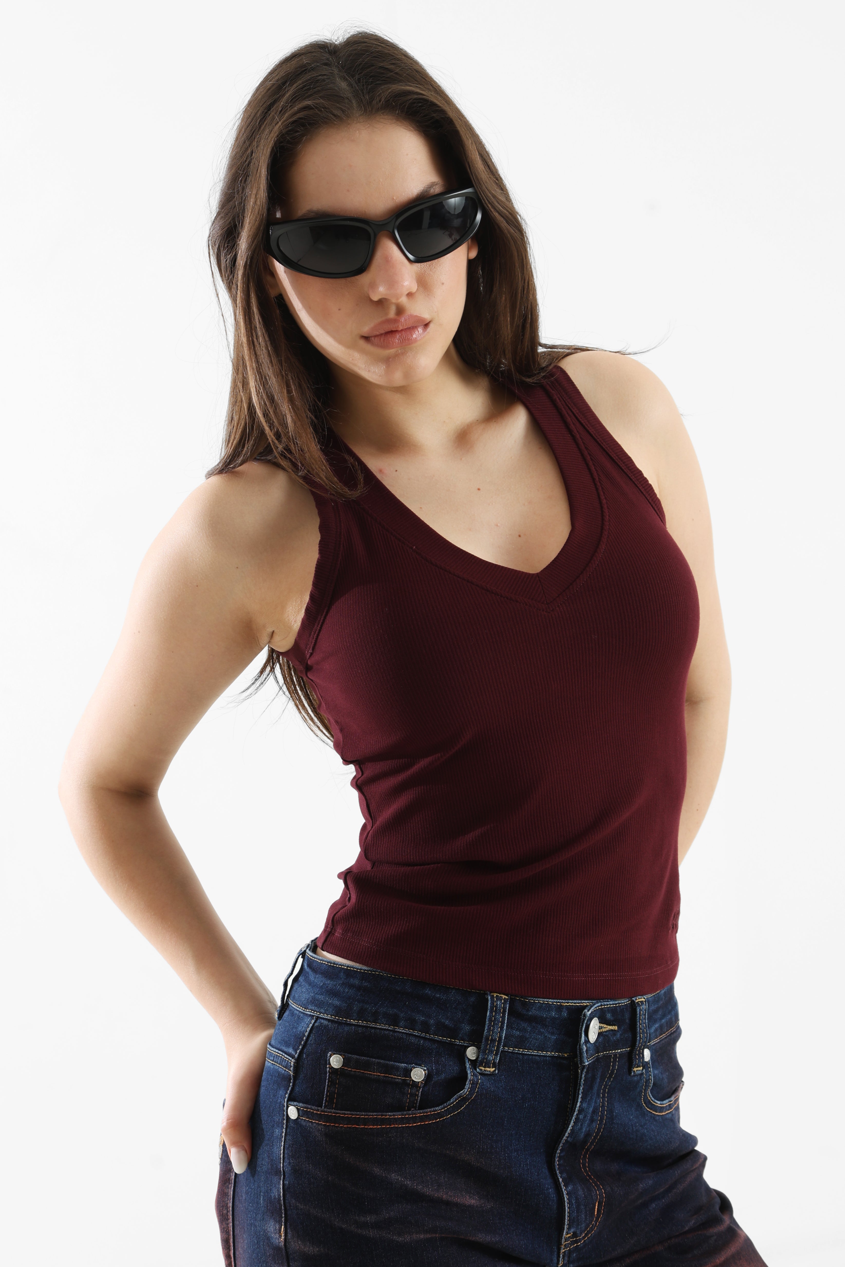 Geripptes Tanktop - Bordeaux