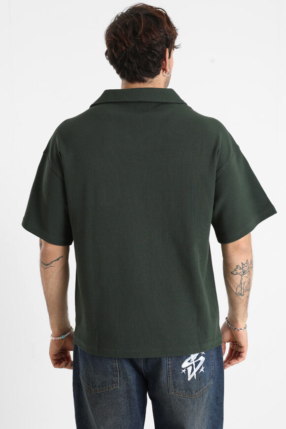 Oversize Poloshirt aus Waffelstoff - Bottle Green