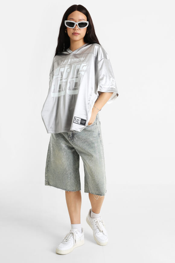 Satin Oversize T-Shirt - Silber