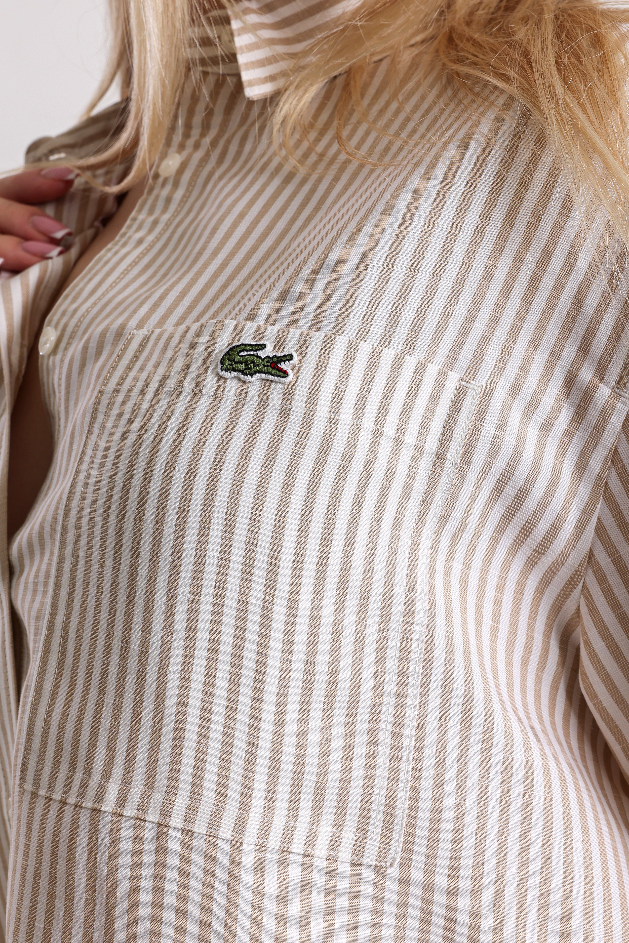 Oversize Leinenhemd - Beige + White