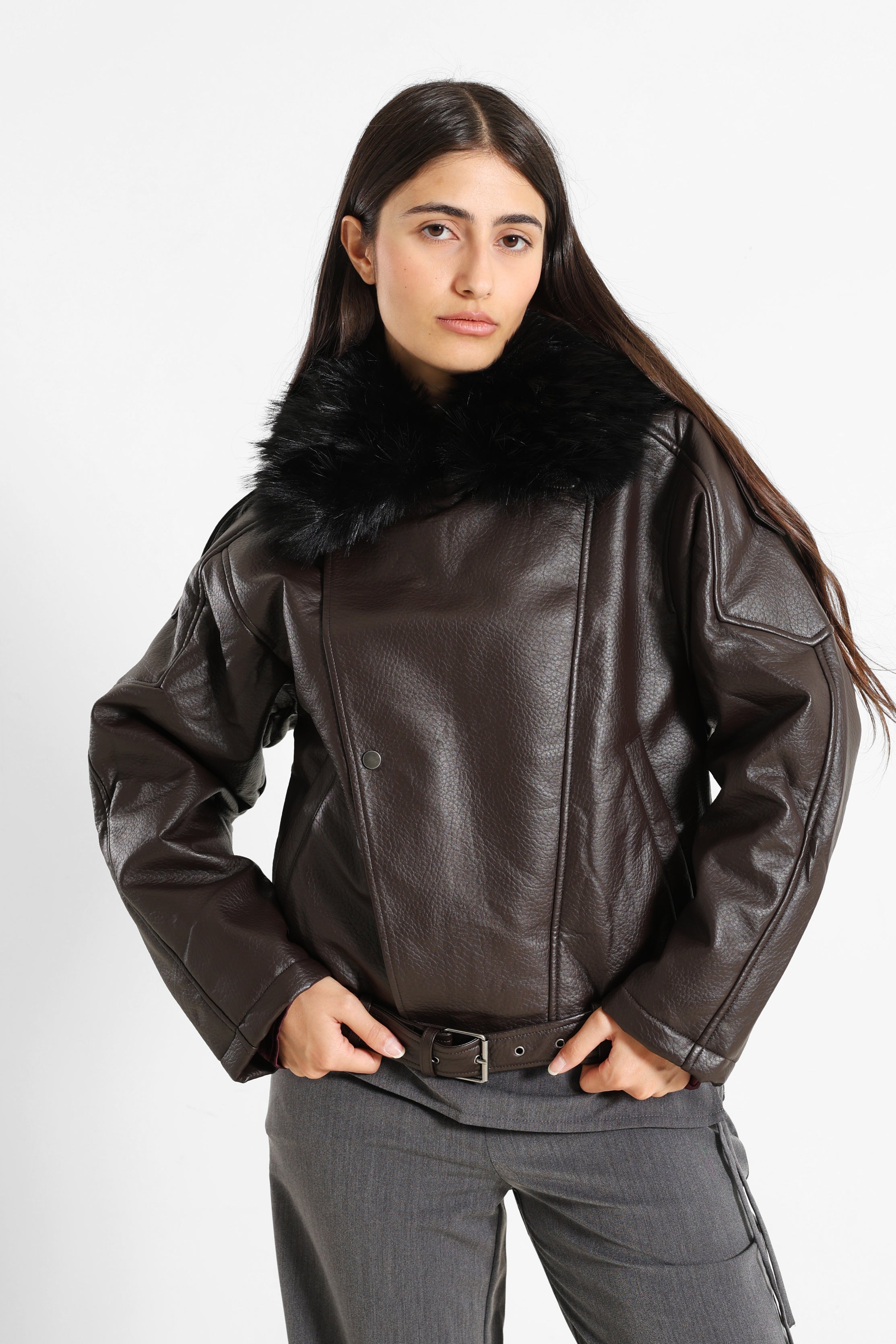 Faux leather jacket - Chocolate