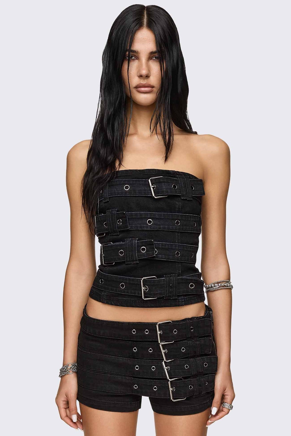 Kendrix Belted Bandeau Crop Top - Black