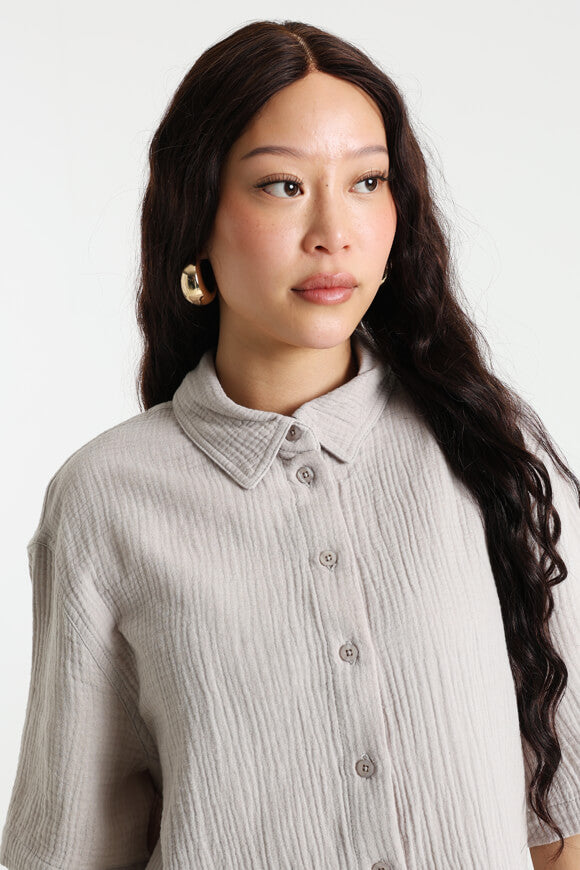 Musselin Crop Hemd - Taupe