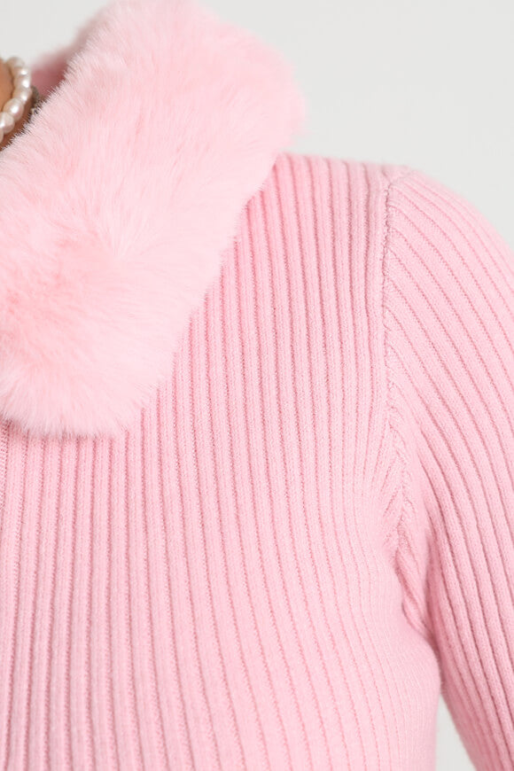 Gerippte Crop Strickjacke - Rosa