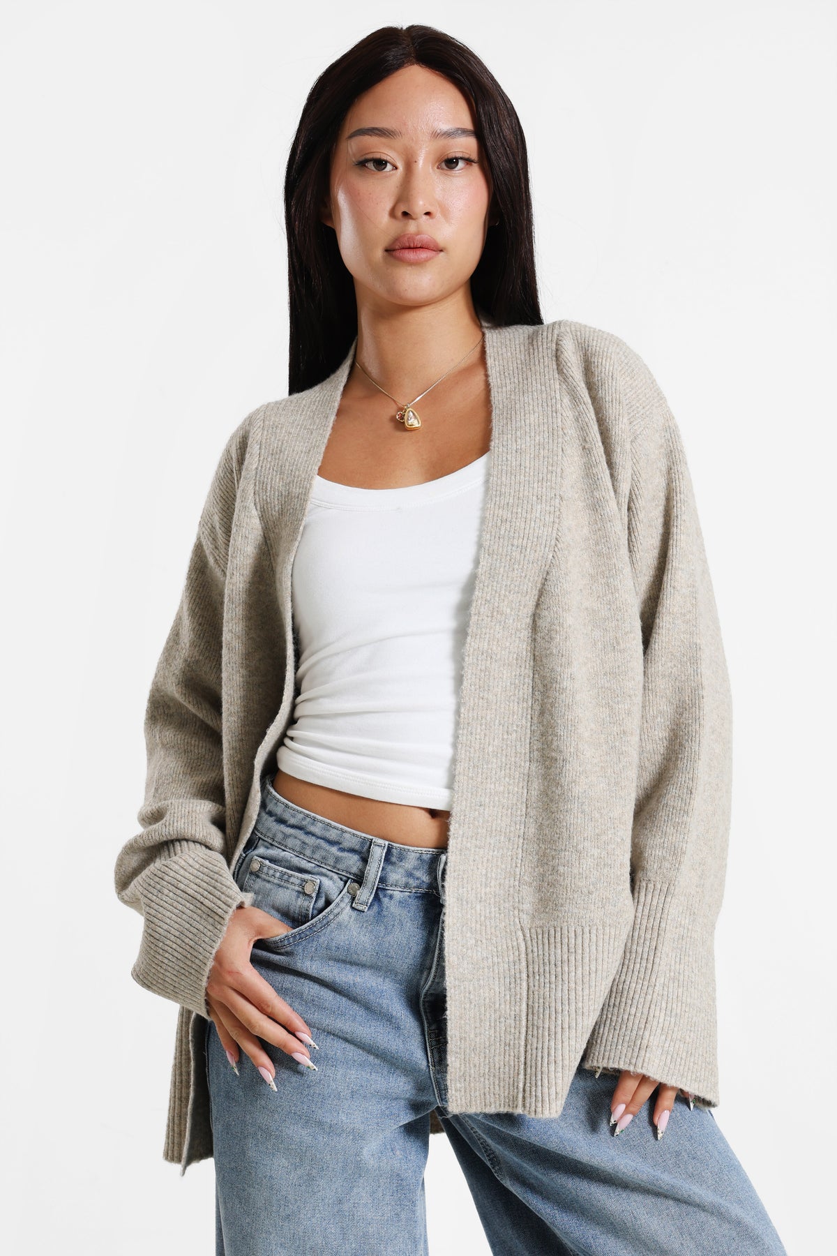 Jaquette en tricot - Beige Melange