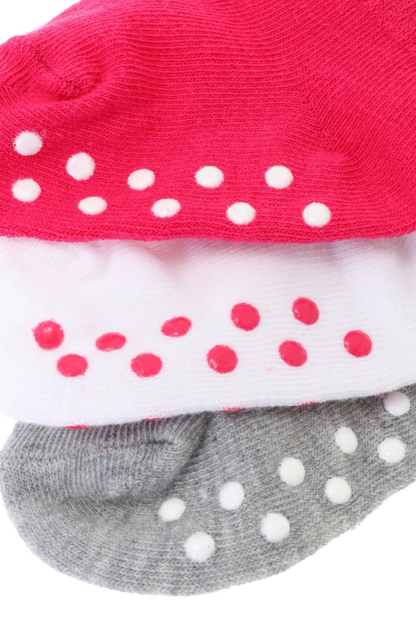 Set di 3 paia di calzini antiscivolo per neonati - Bianco + Gris chiné + Fuchsia