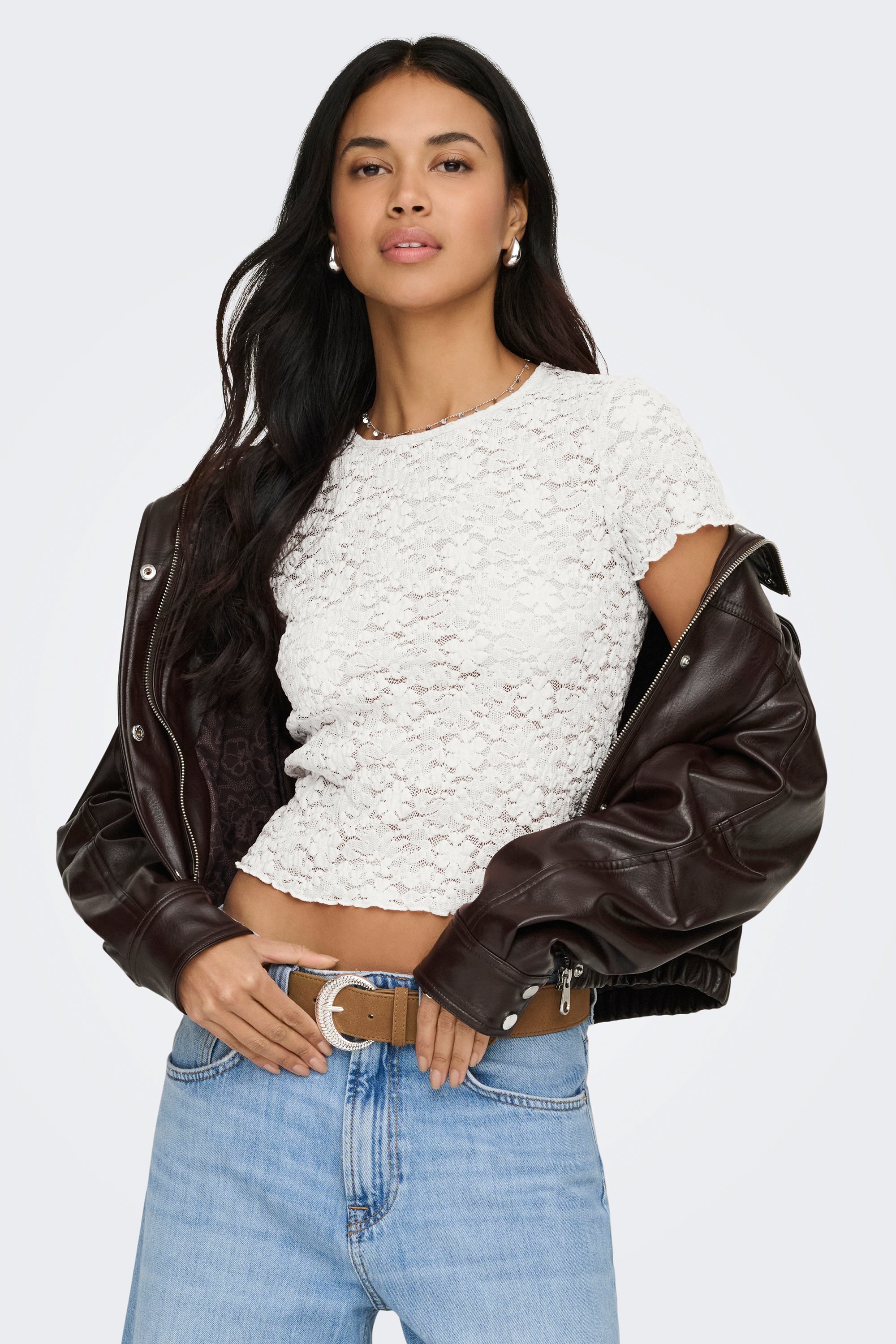 ONLFAITH Spitzen T-Shirt - Cloud Dancer