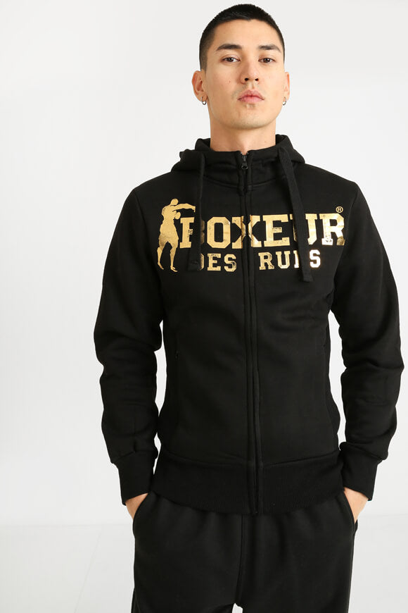 Kapuzensweatjacke - Schwarz + Goldfarbe