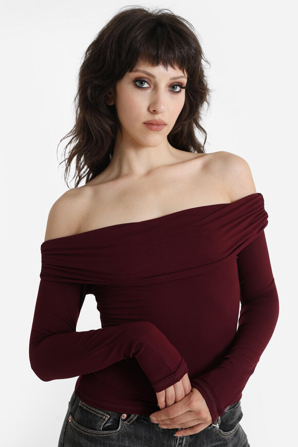 Camicia a maniche lunghe Off Shoulder Crop - Borgogna