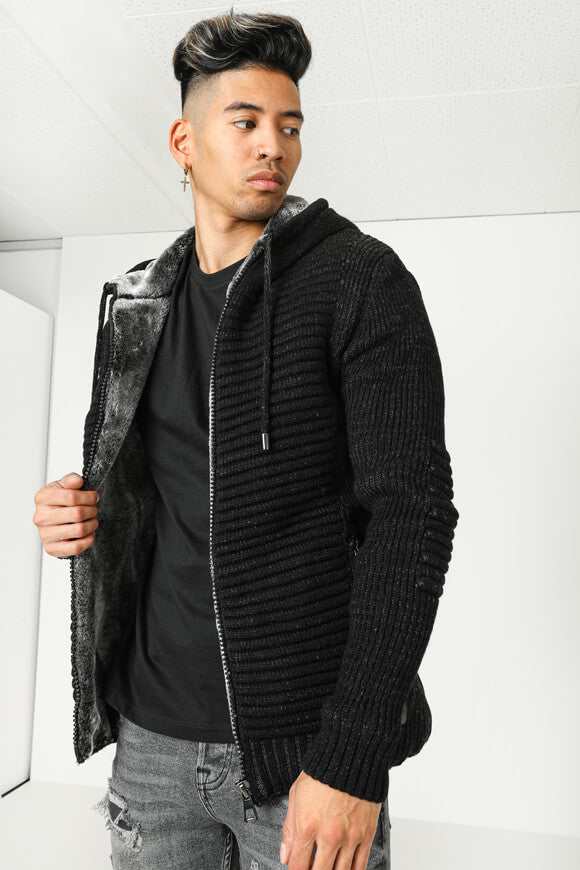 Cardigan doublé - Noir chiné
