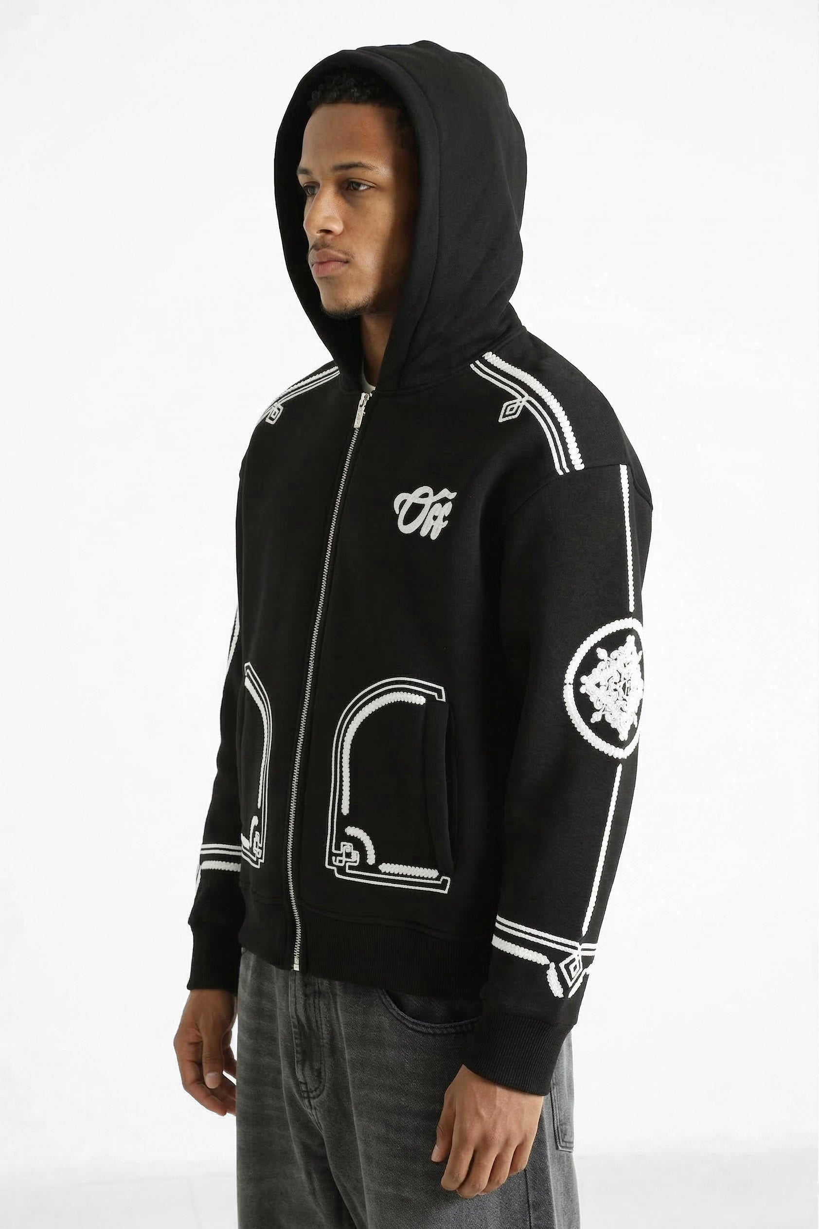 Kapuzensweatjacke - Black + White