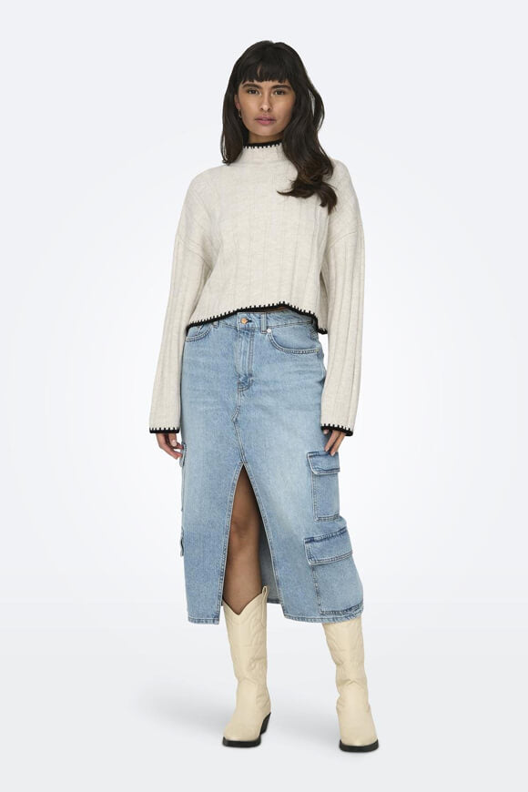 Chick Stitch Crop Knit Sweater - Pumice Stone + Black