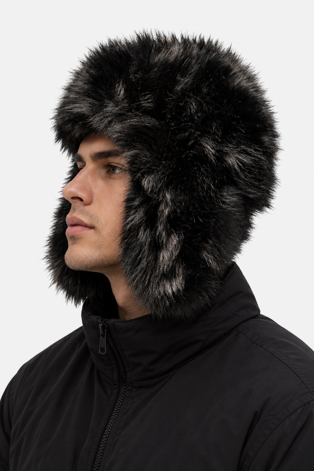 Trapper-Kunstpelz-Beanie - Black