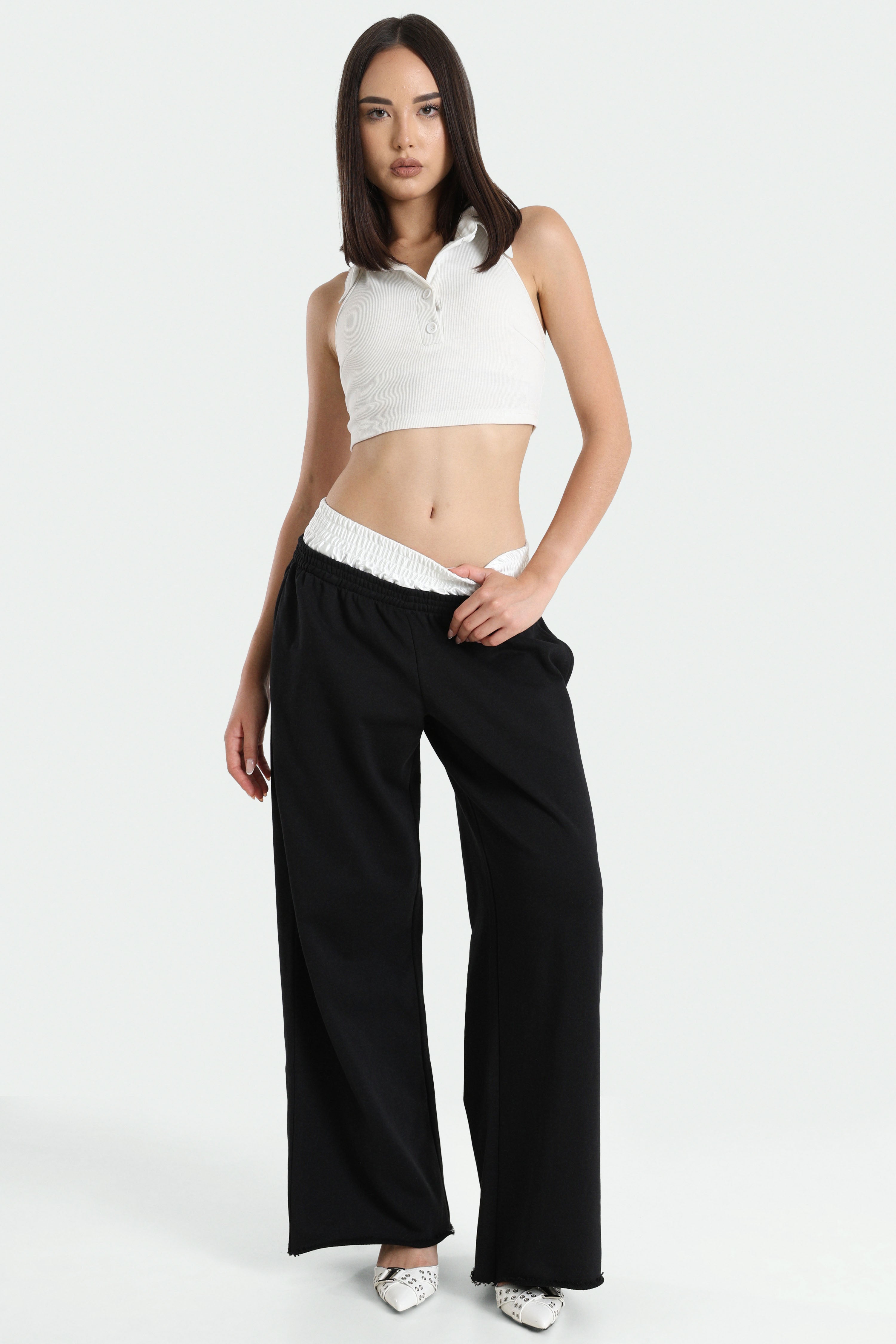 Wide Leg Sweathose - Schwarz