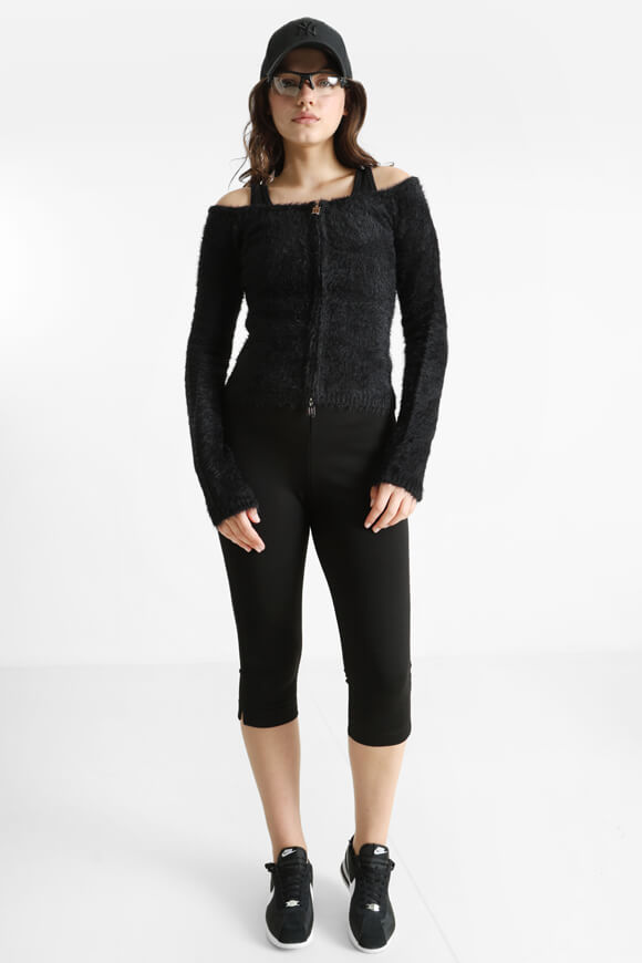 Pull off shoulder en tricot poilu - Noir