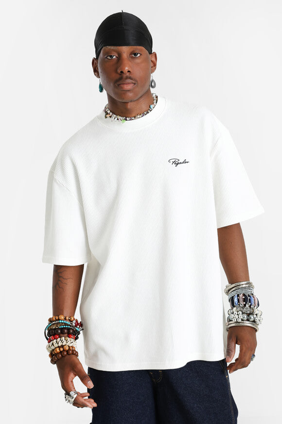 Geripptes Oversize T-Shirt - Washed Warm White