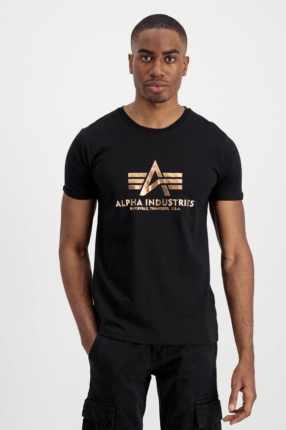 Basic Foil Print T-Shirt - Black + Yellow Gold