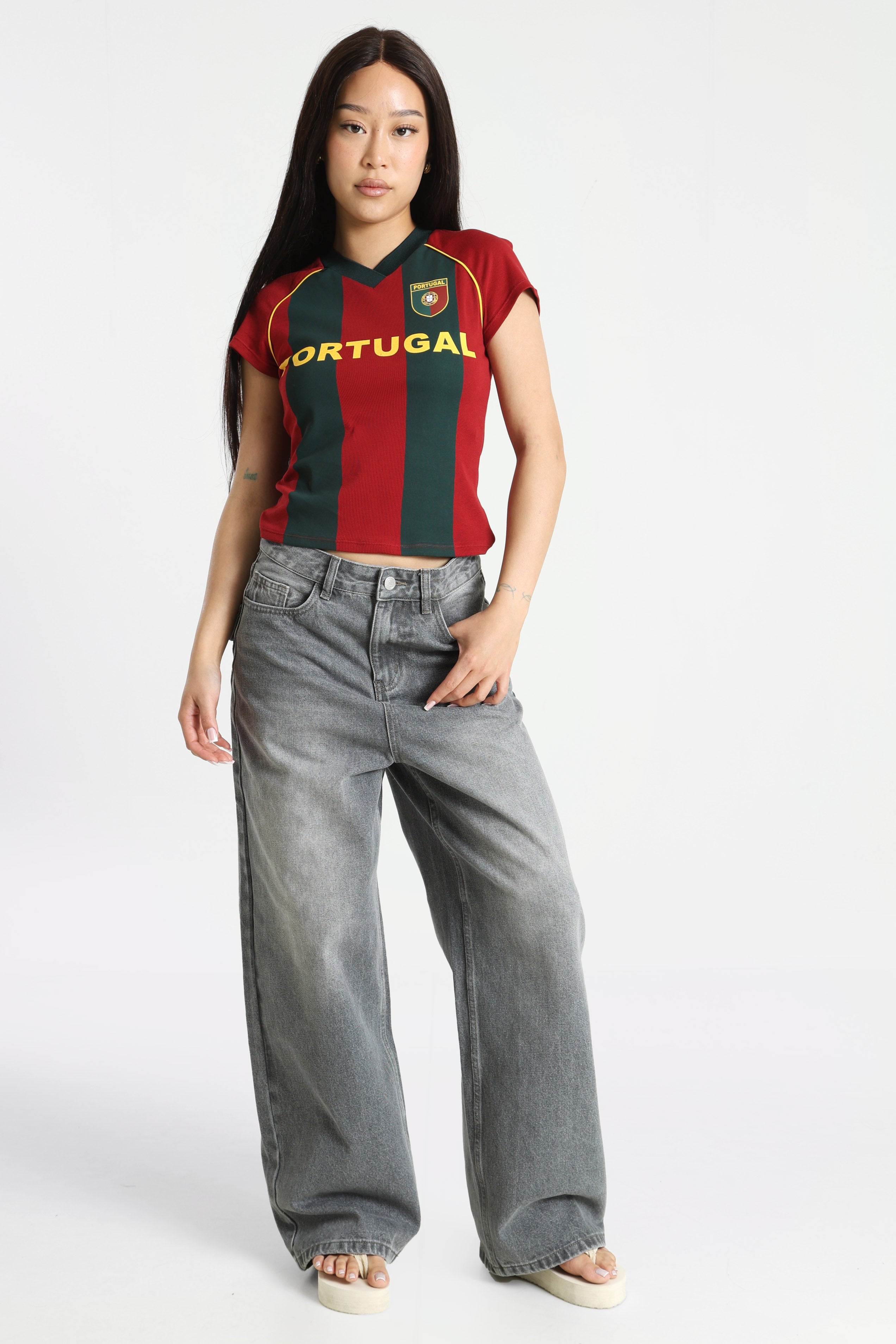 Crop T-Shirt - Rot + Grün + Gelb